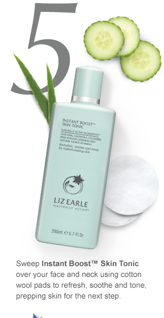 5. Sweep Instant Boost™ Skin Tonic over your face and neck using cotton wool pads to refresh, soothe and tone, prepping skin for the next step.