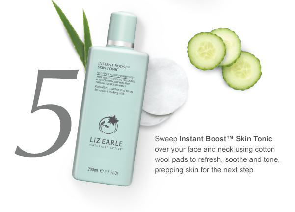 5. Sweep Instant Boost™ Skin Tonic over your face and neck using cotton wool pads to refresh, soothe and tone, prepping skin for the next step.